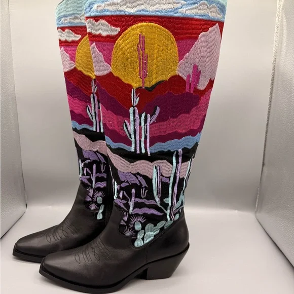 Colorful Desert Scene Embroidered Boots By NASTY GAL - Picture 10 of 17